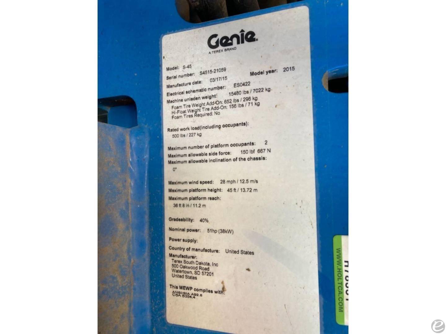 2015 Genie S45 At UsedEquipmentHub.com