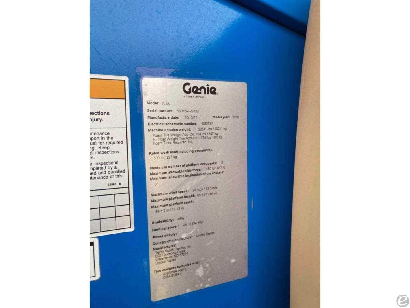 2015 Genie S65 At UsedEquipmentHub.com