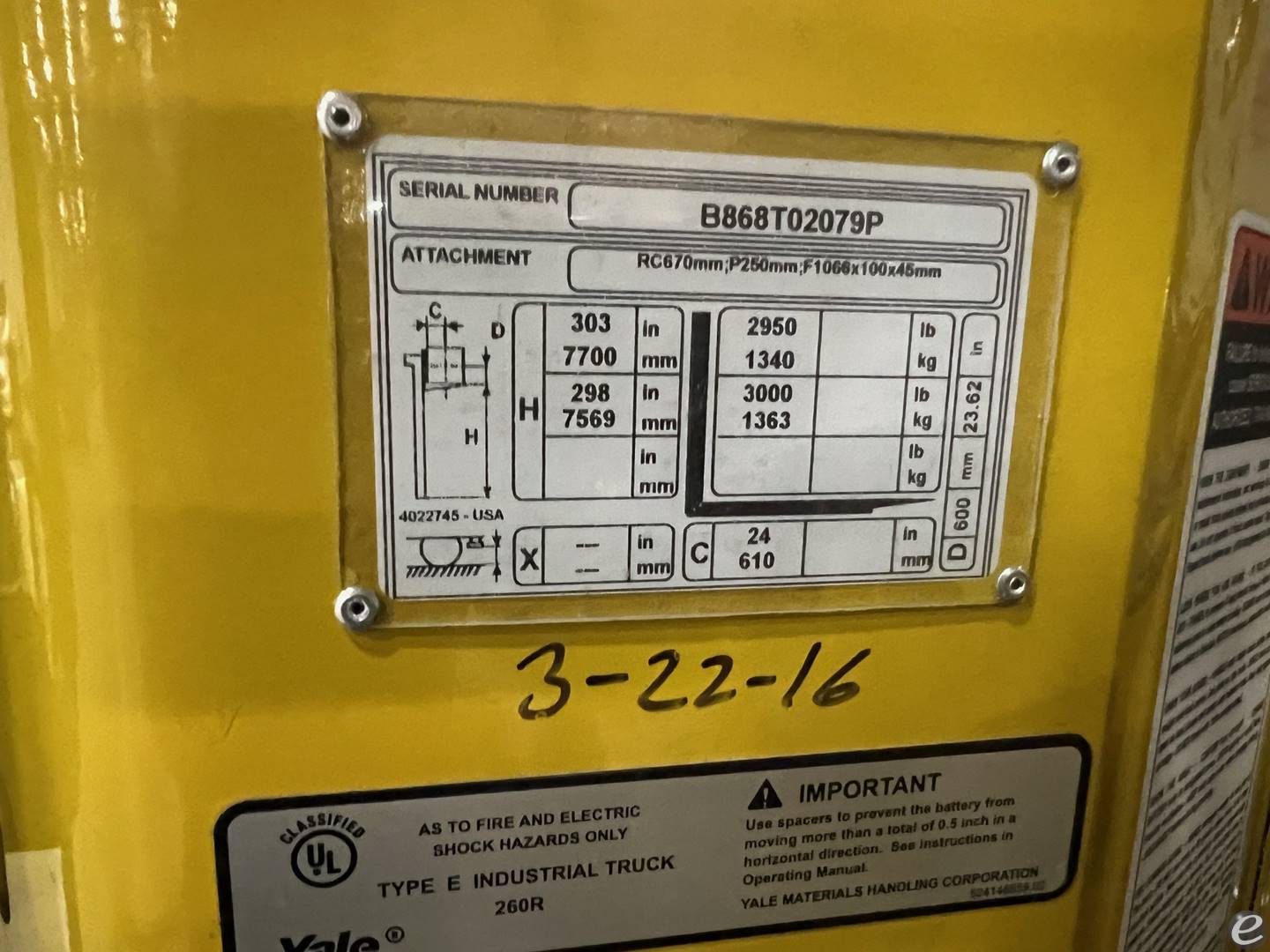 2016 Yale NTA030SB At UsedEquipmentHub.com