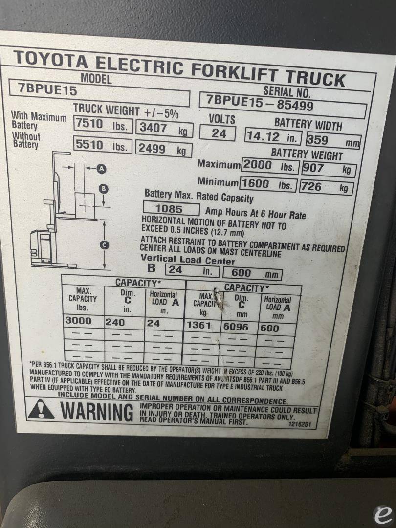 2018 Toyota 7BPUE15240 At UsedEquipmentHub.com